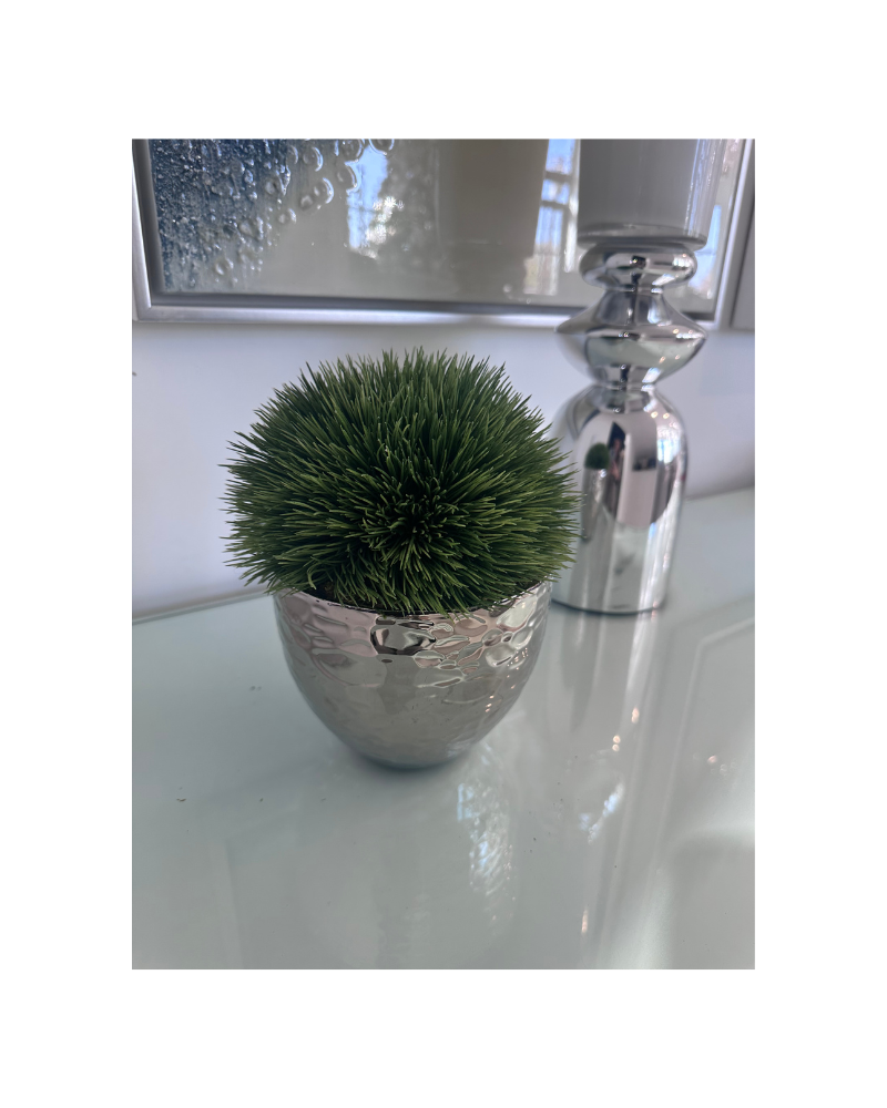 Small Floral in Silver Pot - Green