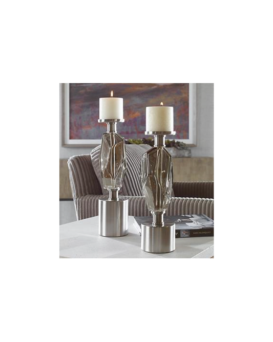 Brushed Nickel Candle Holder Set of 2 - Gray