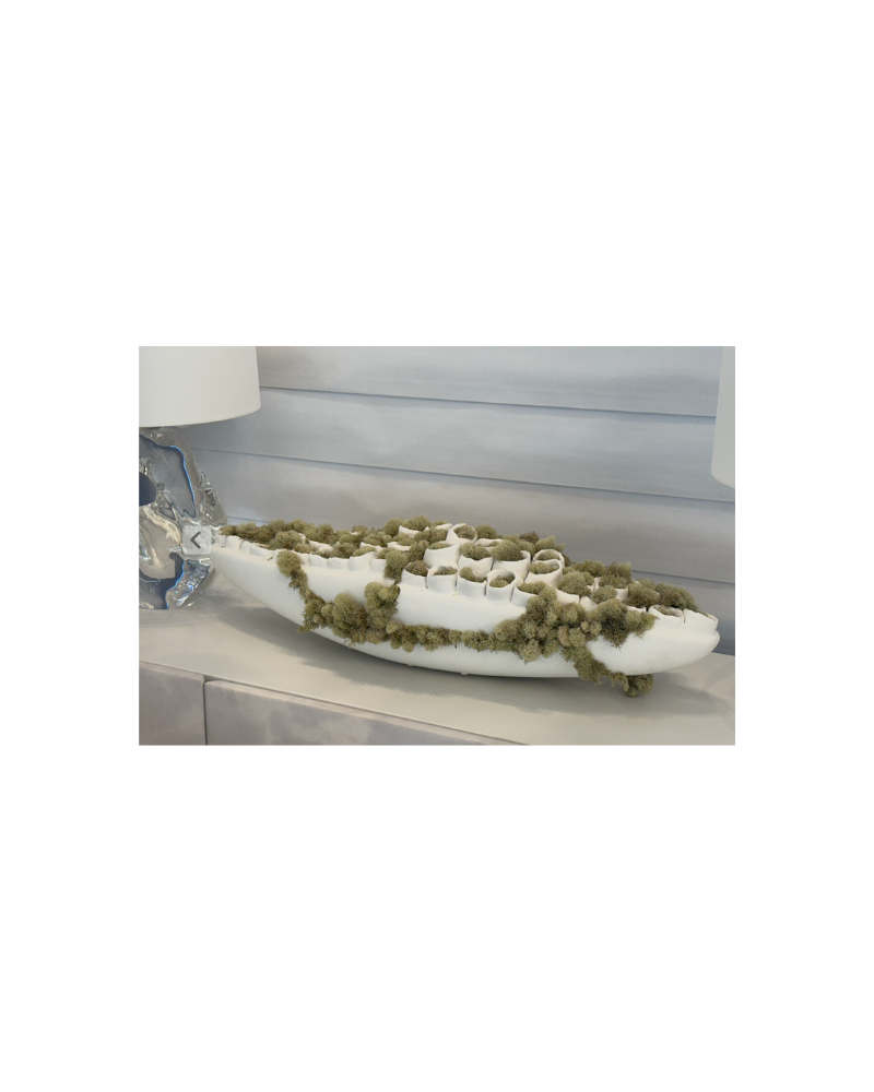 Oval and Circles Moss Centerpice - Green/White