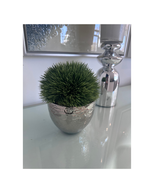 Small Floral in Silver Pot - Green