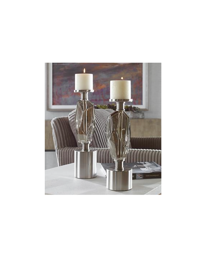 Brushed Nickel Candle Holder Set of 2 - Gray