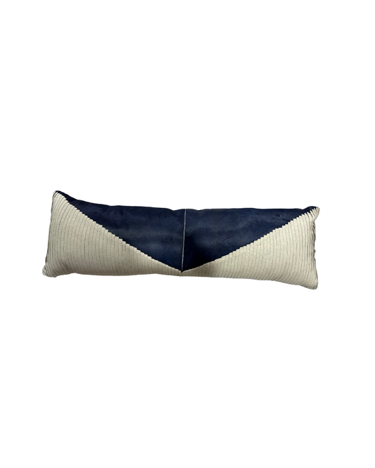 14x42 Natural Linen/Navy Hide App w/ Pleated Linen Lumbar - Navy