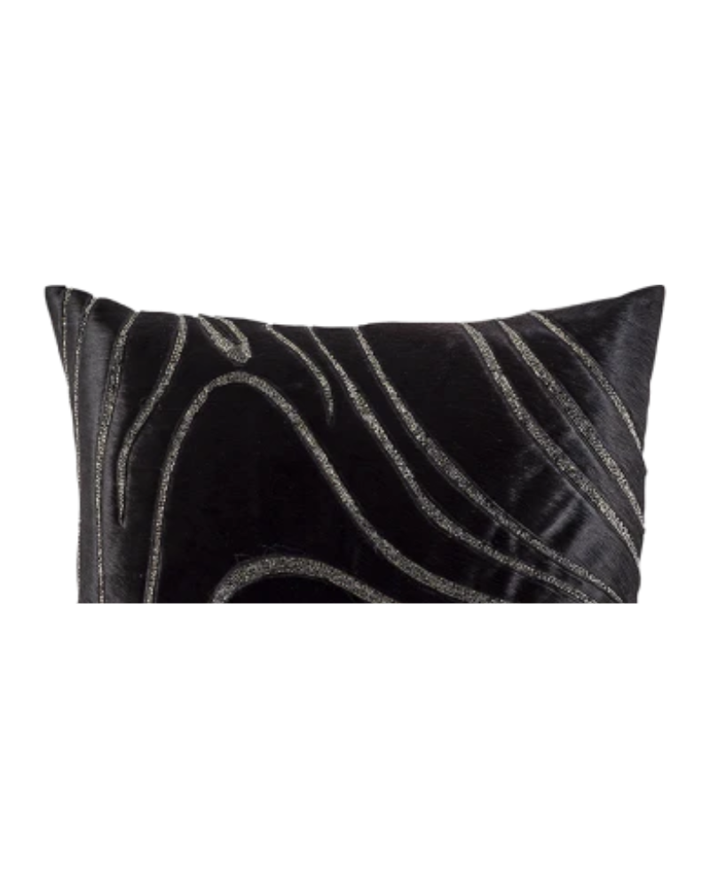 15x21 Black Hide Applique & Gunmetal Crystal Beads on Black Linen Backing