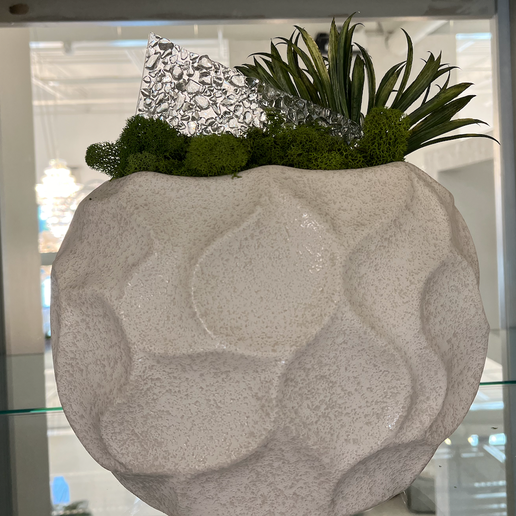 Faceted Bowl Floral with Decorative Glass - Cream