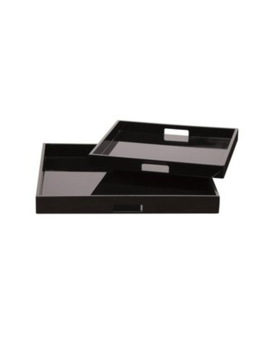 Black Lacquer Wood Trays (Set of 2)