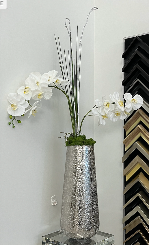 Tall Hammered Silver Floral